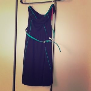 Black and teal strapless dress